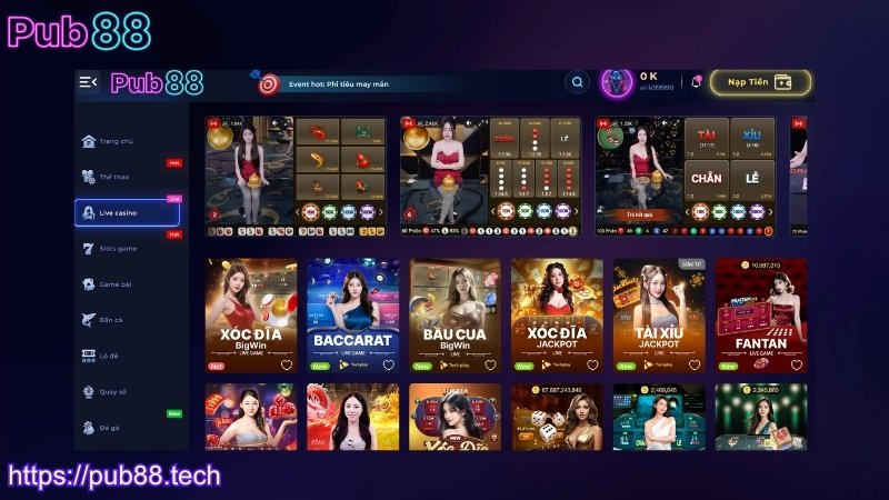 Đơn vị uy tín cung cấp trò chơi cho sảnh live casino PUB88