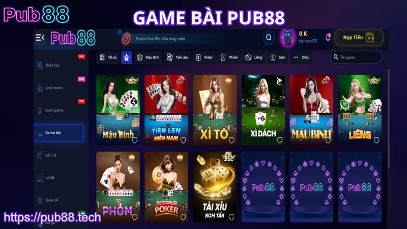 Khám phá sảnh game bài PUB88